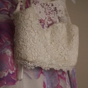 Two Piece Floral and Lace Prom Dress